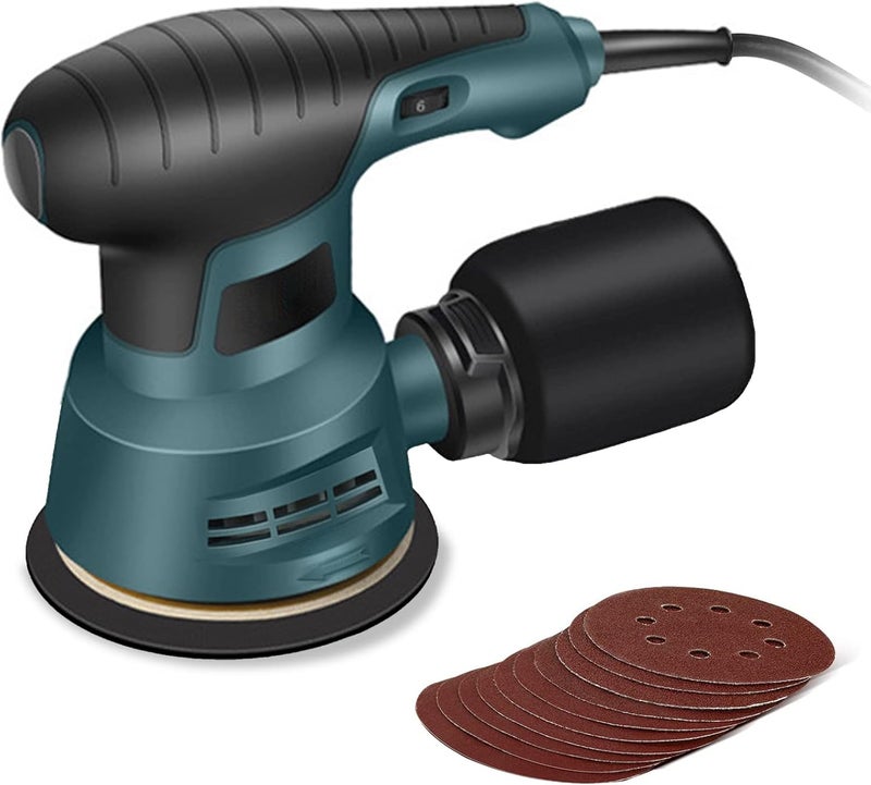 300W 125Mm Random Orbital Sander, 6 Variable Speeds Orbit Sander, Electric Detailing Palm Sander Kit With 10Pcs Sandpapers, Dust Collector, Ideal Power Sander For Woodworking - Image 1