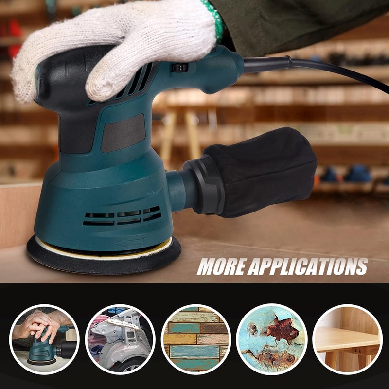 300W 125Mm Random Orbital Sander, 6 Variable Speeds Orbit Sander, Electric Detailing Palm Sander Kit With 10Pcs Sandpapers, Dust Collector, Ideal Power Sander For Woodworking - Image 5