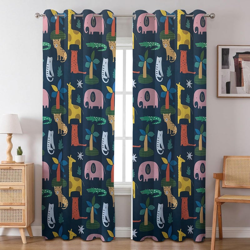 BFAM Kids Blackout Curtains 7 feet Set of 1 – 100% Room Darkening, Thermal Insulated, Noise Reducing, Cute Animal & Rainbow Prints, Eyelet Curtains for Playroom, Bedroom & Nursery, Pack of 1 Curtain - Image 2