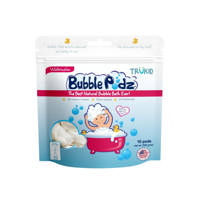 TruKid Bubble Podz Bubble Bath for Baby & Kids, Gentle Refreshing Bath Bomb for Sensitive Skin, pH Balance 7 for Eye Sensitivity, Natural Moisturizers and Ingredients, Watermelon (10 Podz) - Image 1