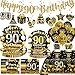 Yingoto 177pcs 90th Birthday Decorations Tableware Set for Men Women Ninety Birthday Decorations with 90th Birthday Plates and Napkins Set Black Gold 90th Banner Hanging Tablecloth Balloon Serves 25 - Image 3
