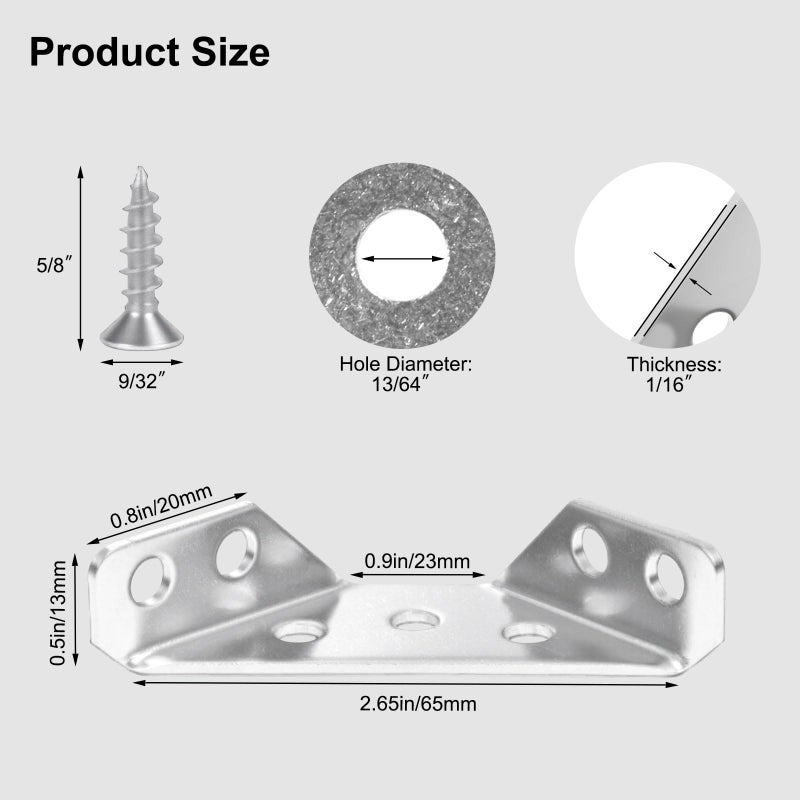 VEESON 12 Pack Universal Stainless Steel Furniture Corner Connectors with Screws â€“ Heavy Duty Triangular Brackets for Wood Furniture, Cabinets, Tables, Chairs, Drawers, and Shelving 84 Screws - Image 2