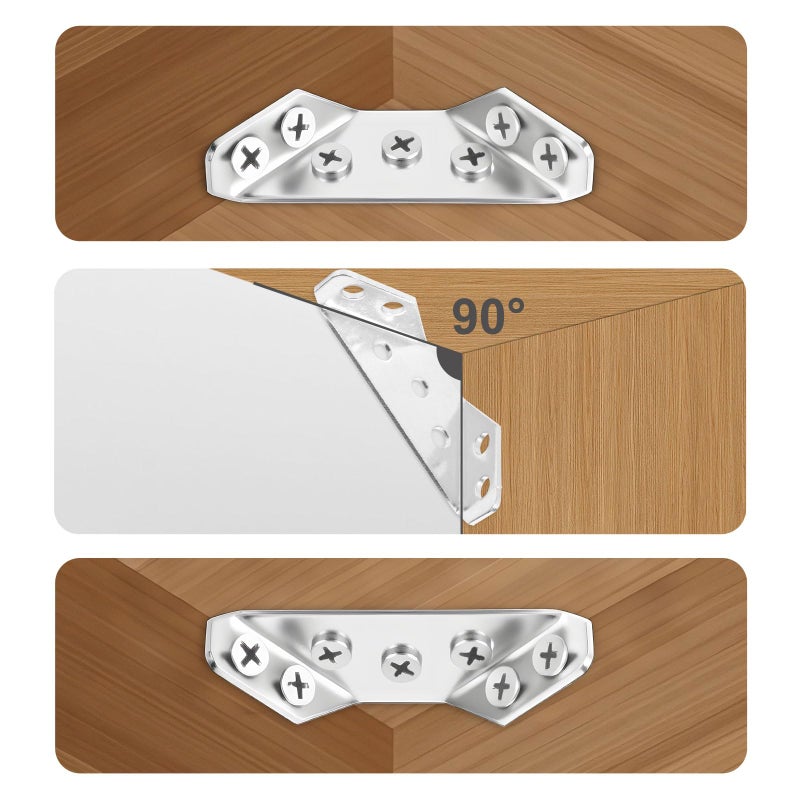 VEESON 12 Pack Universal Stainless Steel Furniture Corner Connectors with Screws â€“ Heavy Duty Triangular Brackets for Wood Furniture, Cabinets, Tables, Chairs, Drawers, and Shelving 84 Screws - Image 5