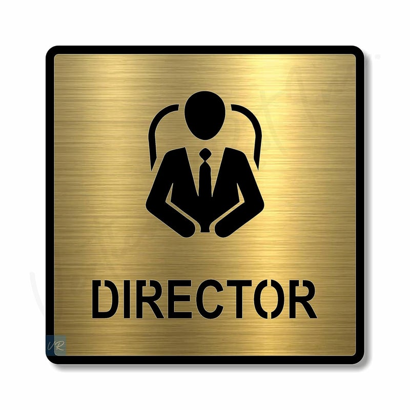 Vertical Root Inc ® Premium Brush Gold Finish Acrylic 5.8 x 5.8 INCH Square Director Door Sign Easy to Mount 3M Self-Adhesive Tape Signage for Hotel Office Resort Society Corporate Business. - Image 1