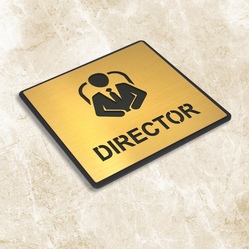 Vertical Root Inc ® Premium Brush Gold Finish Acrylic 5.8 x 5.8 INCH Square Director Door Sign Easy to Mount 3M Self-Adhesive Tape Signage for Hotel Office Resort Society Corporate Business. - Image 2