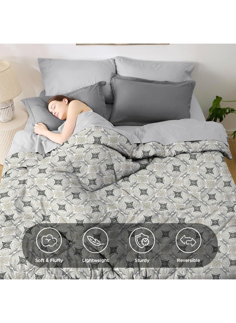 BSB HOME BSB HOME Snuggle Up 3O SummerAll Season Printed Reversible Single Bed Glace Cotton Microfiber Comforter Blanket Quilt Dohar Rajaai Duvets 220 GSM Grey White  - Image 5
