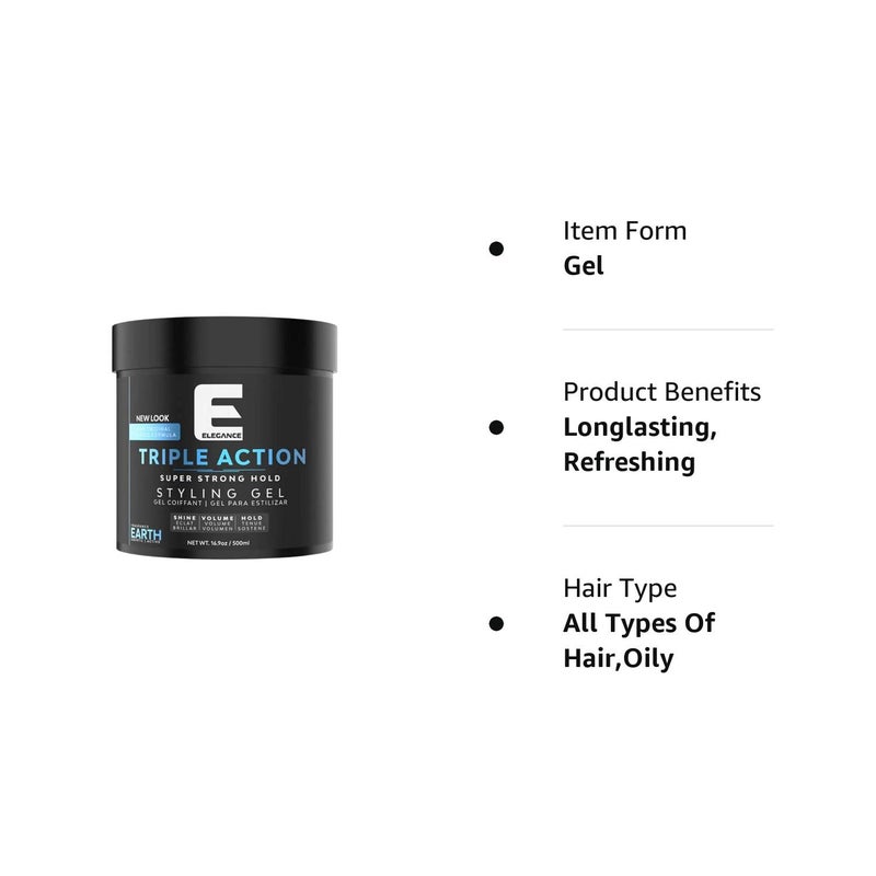 E Elegance Earth Fragrance Triple Action Hair Gel for Men And Women - Super Strong Hold, Extreme Volume, And Long Lasting Shine - Flake Free And Refreshing Fragrance - All Hair Types, 8.45oz - Image 4