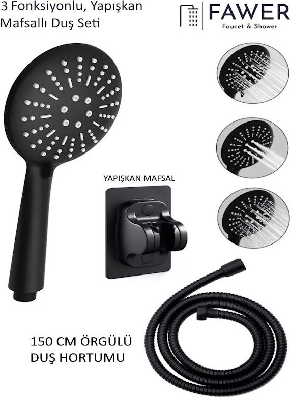 FAWER Faucet & Shower Black 3-Function Shower Set with Braided Hose and Adhesive Joint - 409B3Y  - Image 1
