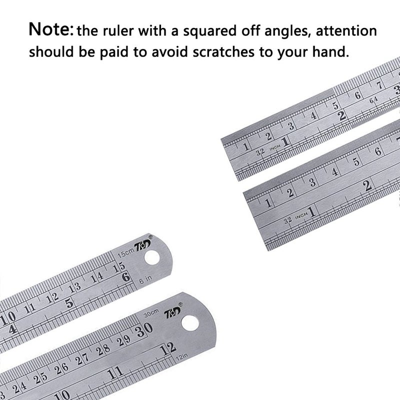 ZZTX Heavy Duty Stainless Steel Ruler Set 12 Inch (30 CM) + 6 Inch (15 CM) Metal Rulers Kit - Perfect Straight Edge for Easy Measurements - Image 3