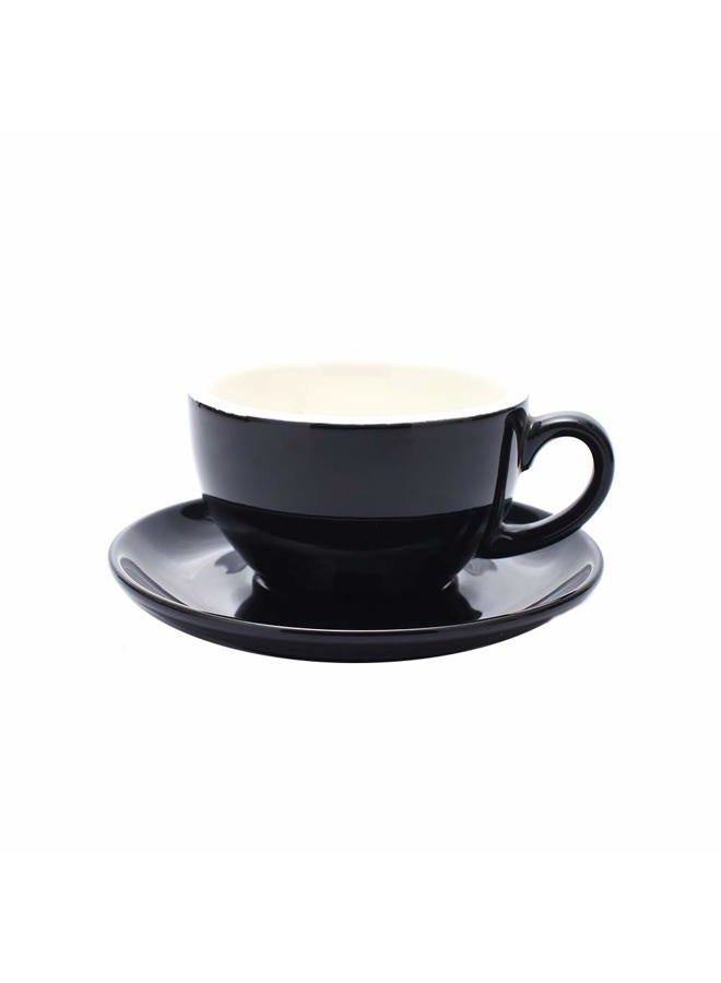 Coffeezone Cappuccino Barista Cup and Saucer Latte Art and Americano New Bone China for Coffee Shop (Glossy Black, 8.5 oz) - Image 1
