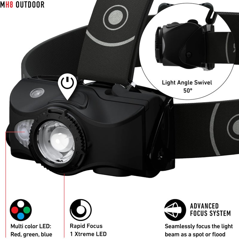 LEDLENSER مصباح رأس LEDlenser MH8 خفيف الوزن قابل لإعادة الشحن مع حزام رأس قابل للإزالة، LED عالي القوة، 600 لومن، ضوء بدون استخدام اليدين للأنشطة الخارجية، التخييم، المشي، الصيد، أسود - Image 3