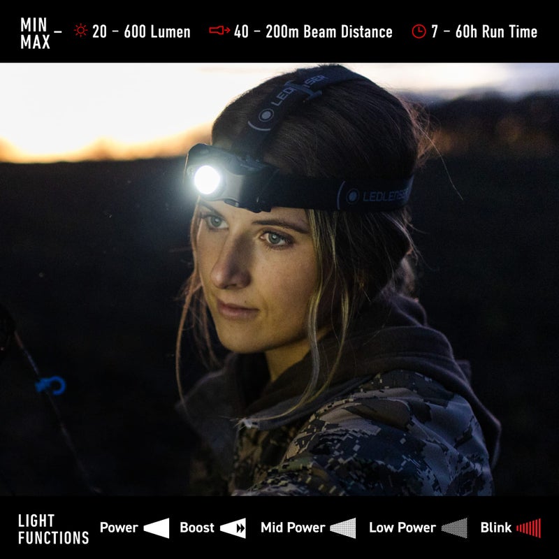LEDLENSER مصباح رأس LEDlenser MH8 خفيف الوزن قابل لإعادة الشحن مع حزام رأس قابل للإزالة، LED عالي القوة، 600 لومن، ضوء بدون استخدام اليدين للأنشطة الخارجية، التخييم، المشي، الصيد، أسود - Image 4