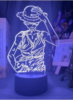 althiqahkey 3D Illusion Night Light Anime ONE Piece Monkey D Luffy Figure Kids Led Color Changing for Bedroom Bedside Decor Desk Lamp Smart Touch 16 Colors Toy Lamp for Boys Gifts  - Image 4