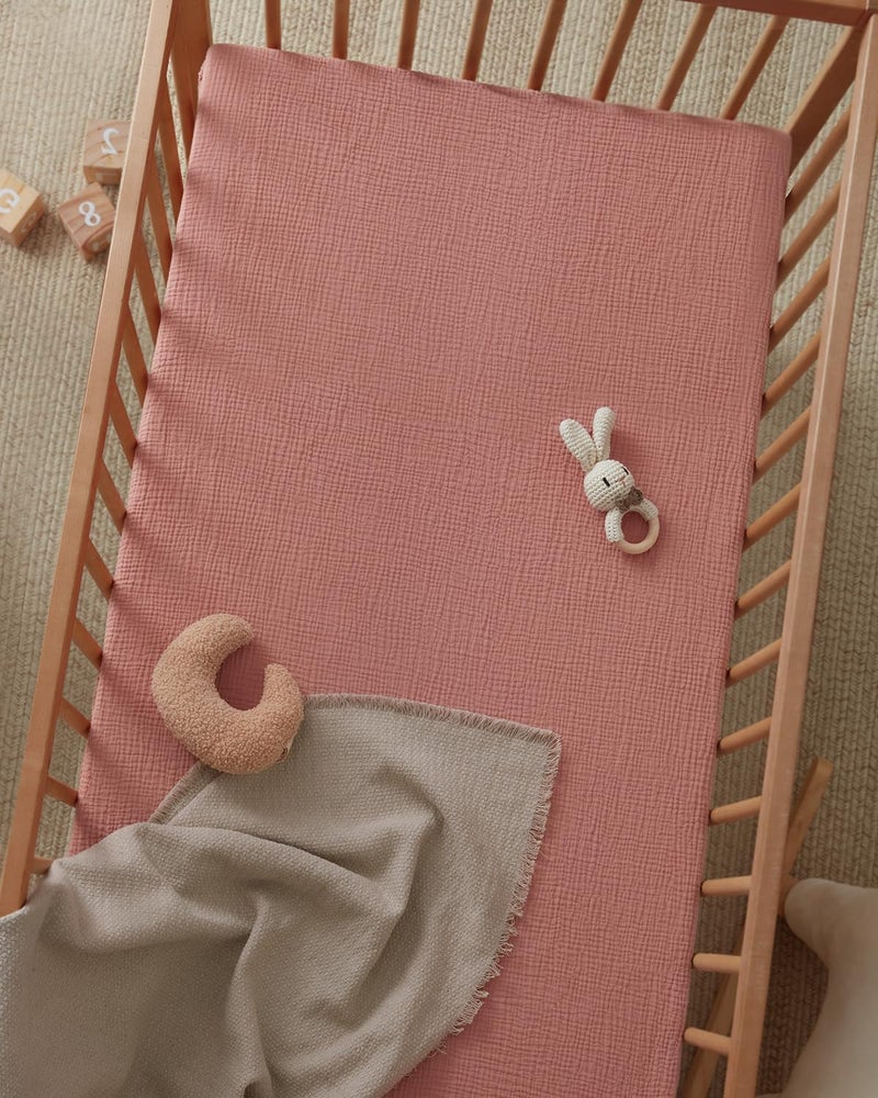 Blissful Diary Muslin Crib Sheets for Girl Boy, Boho Neutral Soft Cotton Baby Sheet for 52''x28'' Standard Crib Mattress, 2 Pack(Dusty Pink&Rainbow) - Image 5