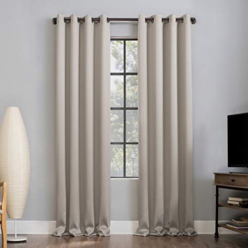 Sun Zero Nordic 2-pack Theater Grade Extreme 100% Blackout Grommet Curtain Panel Pair, 52" x 84", Stone - Image 1