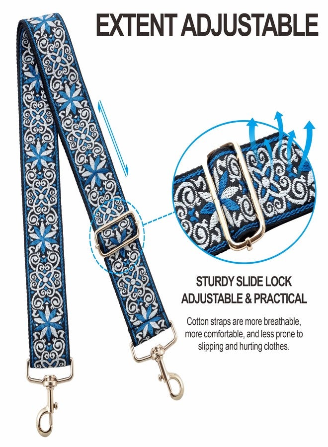 Nefelibata Purse Strap,2" Wide Purse Strap Adjustable Replacement,Multi-pattern Crossbody Handbag Strap, Blue Flower, L, Modern - Image 3