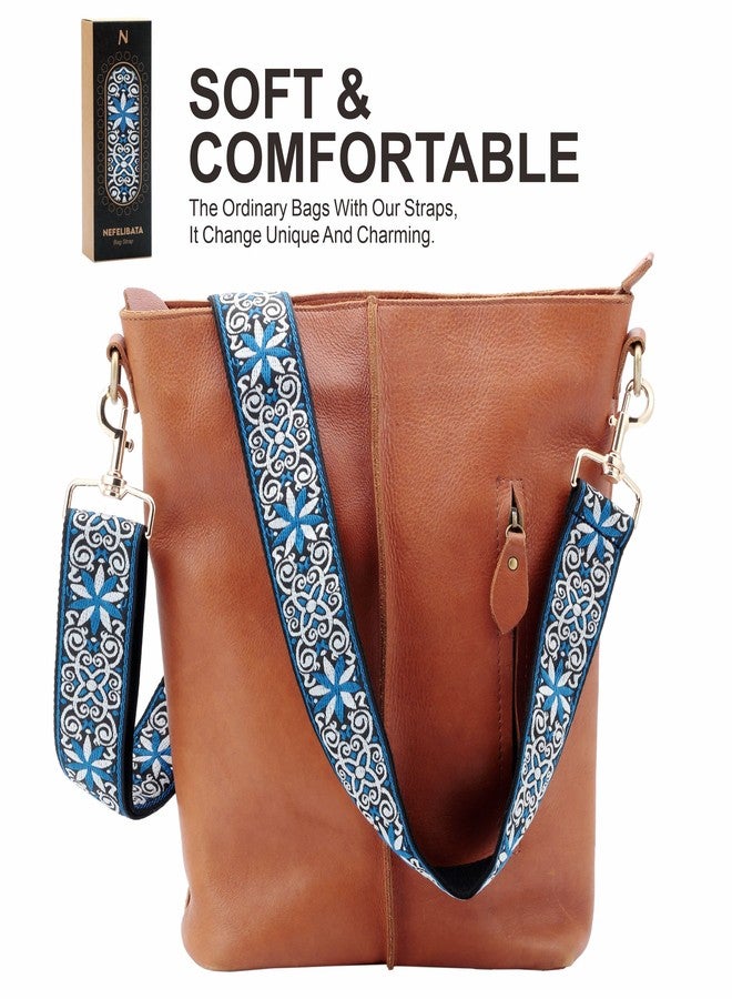 Nefelibata Purse Strap,2" Wide Purse Strap Adjustable Replacement,Multi-pattern Crossbody Handbag Strap, Blue Flower, L, Modern - Image 4