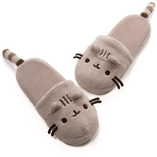 GUND Pusheen Soft Plush Slippers, Gray, One Size Fits Most - Image 1