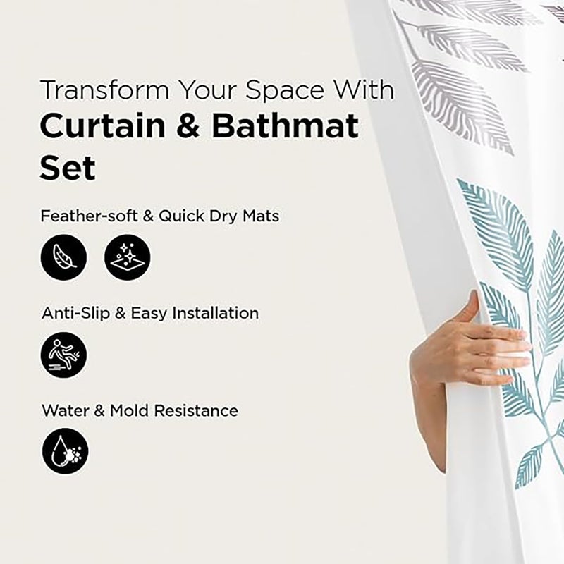 Homestic Shower Curtain & Bathmat Set | Non-Slip Bath mats for Bathroom | Easy-Slide Curtains | Polyester Curtain or Bathmat for Bath D?cor | XTL443-3T | 3 Pcs Set | Multicolor - Image 2