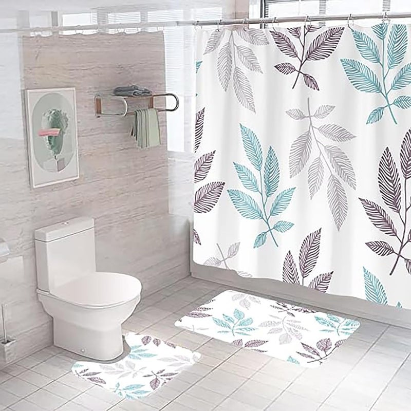 Homestic Shower Curtain & Bathmat Set | Non-Slip Bath mats for Bathroom | Easy-Slide Curtains | Polyester Curtain or Bathmat for Bath D?cor | XTL443-3T | 3 Pcs Set | Multicolor - Image 1