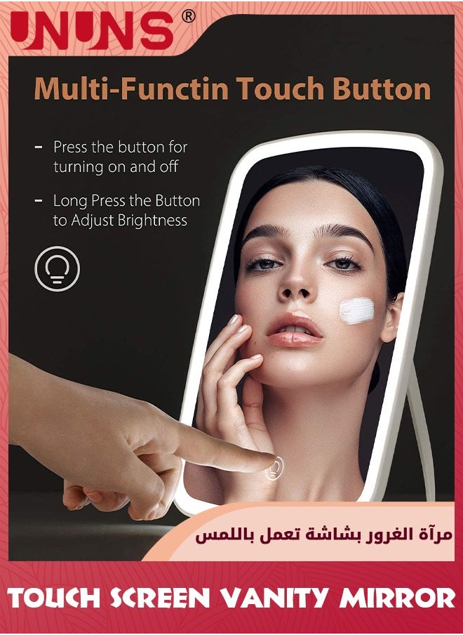 UNUNS Makeup Mirrors,LED Touch Screen Vanity Mirror,3 Color Dimmable Lighting,Brightness Adjustable Tabletop Mirror,USB Rechargeable Makeup Mirror,Portable Travel Mirror,Foldable Lighted Beauty Mirror  - Image 3