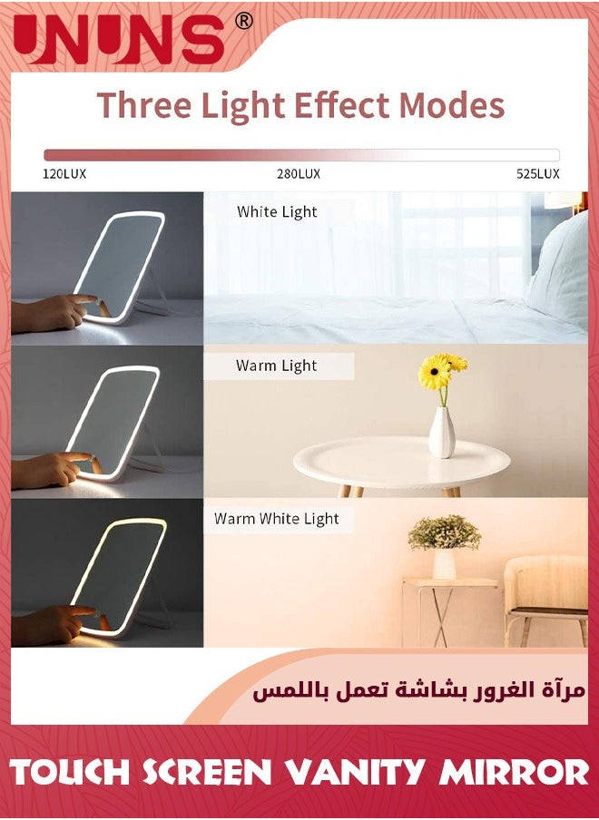UNUNS Makeup Mirrors,LED Touch Screen Vanity Mirror,3 Color Dimmable Lighting,Brightness Adjustable Tabletop Mirror,USB Rechargeable Makeup Mirror,Portable Travel Mirror,Foldable Lighted Beauty Mirror  - Image 5