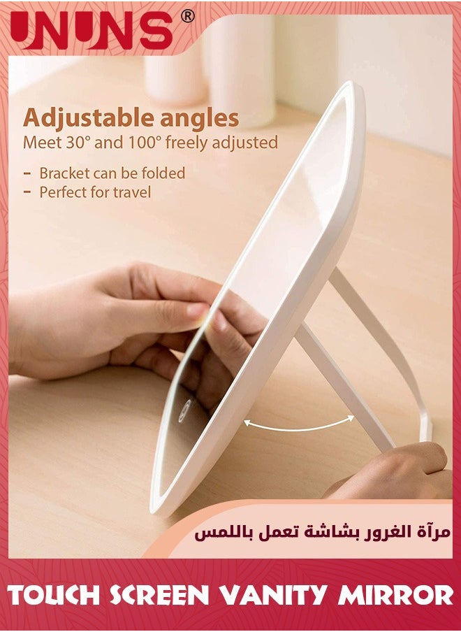 UNUNS Makeup Mirrors,LED Touch Screen Vanity Mirror,3 Color Dimmable Lighting,Brightness Adjustable Tabletop Mirror,USB Rechargeable Makeup Mirror,Portable Travel Mirror,Foldable Lighted Beauty Mirror  - Image 4