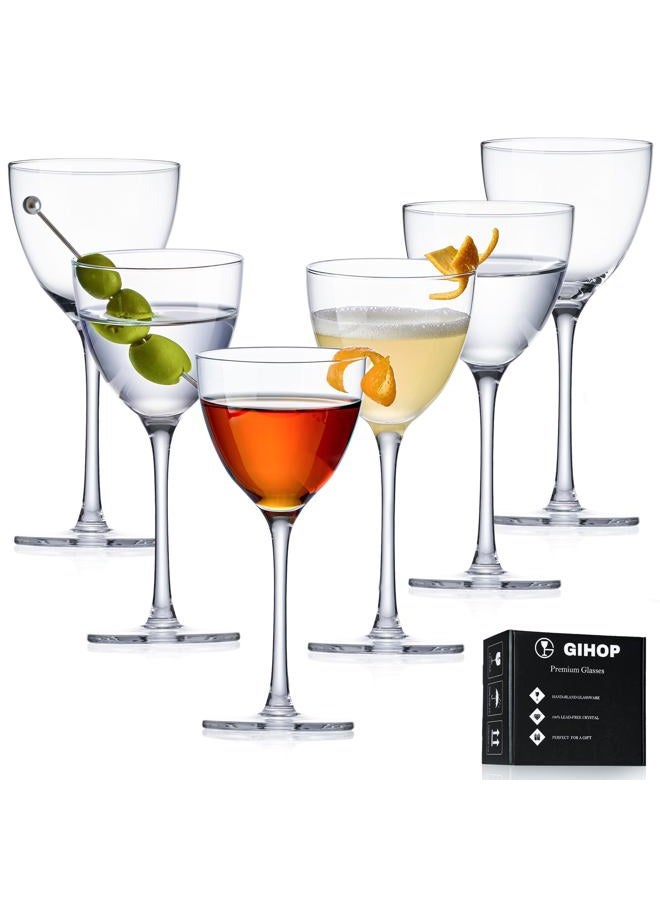 GIHOP Nick and Nora Cocktail Glasses, 5.8Oz Hand Blown Martini Glasses Set of 6, 100% Lead-Free Craystal Coupe Glassware, Small Cocktail Glasses for Manhattan, Cosmopolitan, Espresso with Gift Box - Image 1