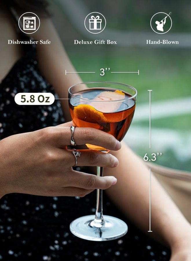 GIHOP Nick and Nora Cocktail Glasses, 5.8Oz Hand Blown Martini Glasses Set of 6, 100% Lead-Free Craystal Coupe Glassware, Small Cocktail Glasses for Manhattan, Cosmopolitan, Espresso with Gift Box - Image 4
