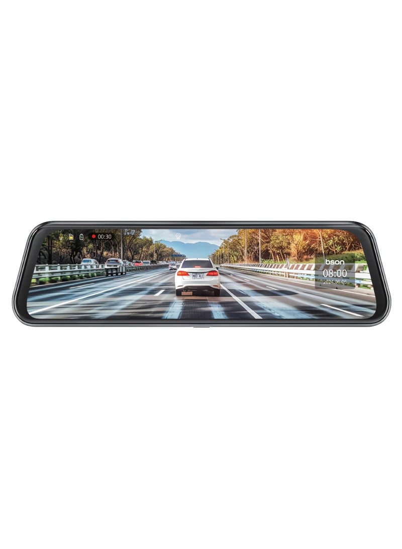 BSON Smart Mirror Dash Cam with 2K Front and 1080P Rear Camera, 10-Inch IPS Full Touch Screen, 64GB Card Included, Night Vision, Loop Recording, G-Sensor, WiFi, Wide Angle Lens - Image 1