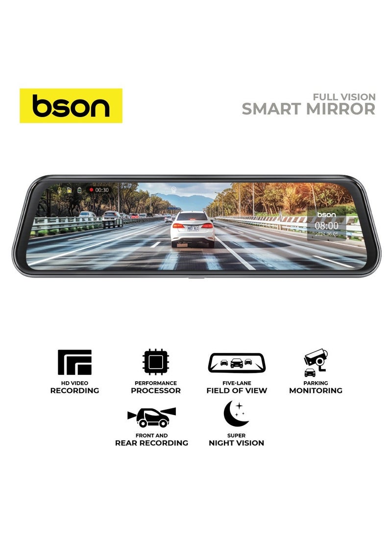 BSON Smart Mirror Dash Cam with 2K Front and 1080P Rear Camera, 10-Inch IPS Full Touch Screen, 64GB Card Included, Night Vision, Loop Recording, G-Sensor, WiFi, Wide Angle Lens - Image 4