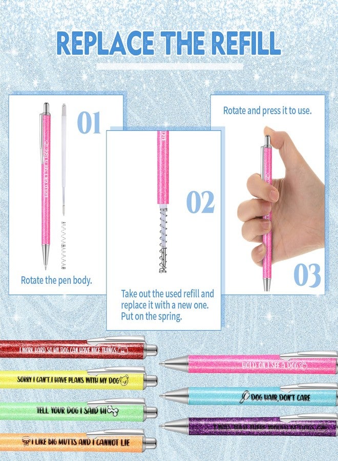 Sherr 7 Pcs Fancy Pens for Women Cute Sparkly Glitter Pens with 10 Pcs Black Ink Refills Pretty Gifts for Girls Office School Christmas Graduation (Dog Lover) - Image 3