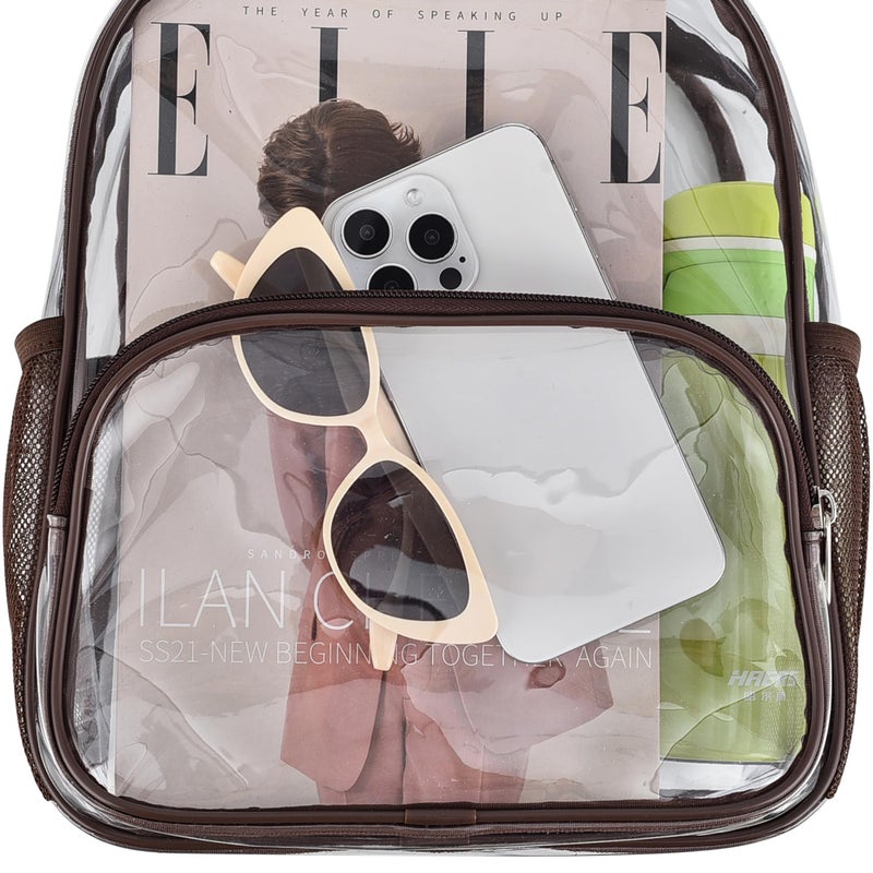 Busiuw Clear Backpack for Stadium Events 12x12x6 with Front Pocket for Concert Sport Fashion Women Backpack Events Work Travel(Chocolate) - Image 4