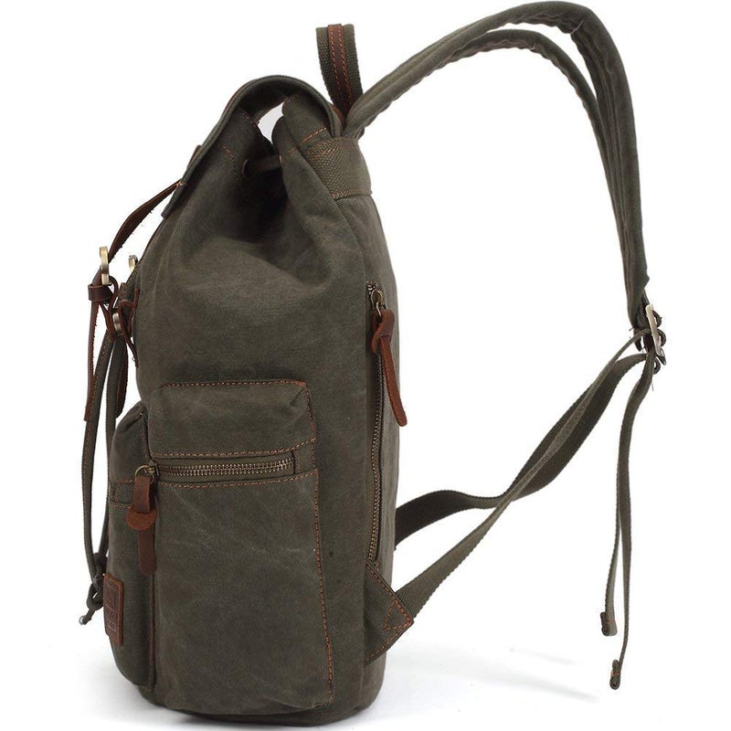 KAUKKO Vintage Casual Canvas and Leather Rucksack Backpack - Image 3