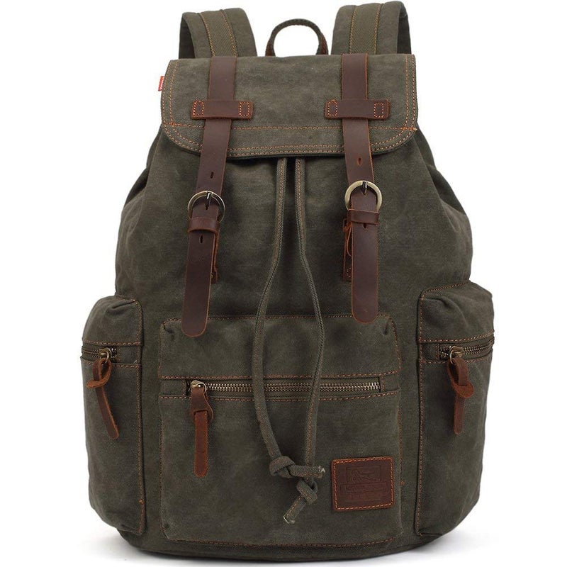 KAUKKO Vintage Casual Canvas and Leather Rucksack Backpack - Image 1