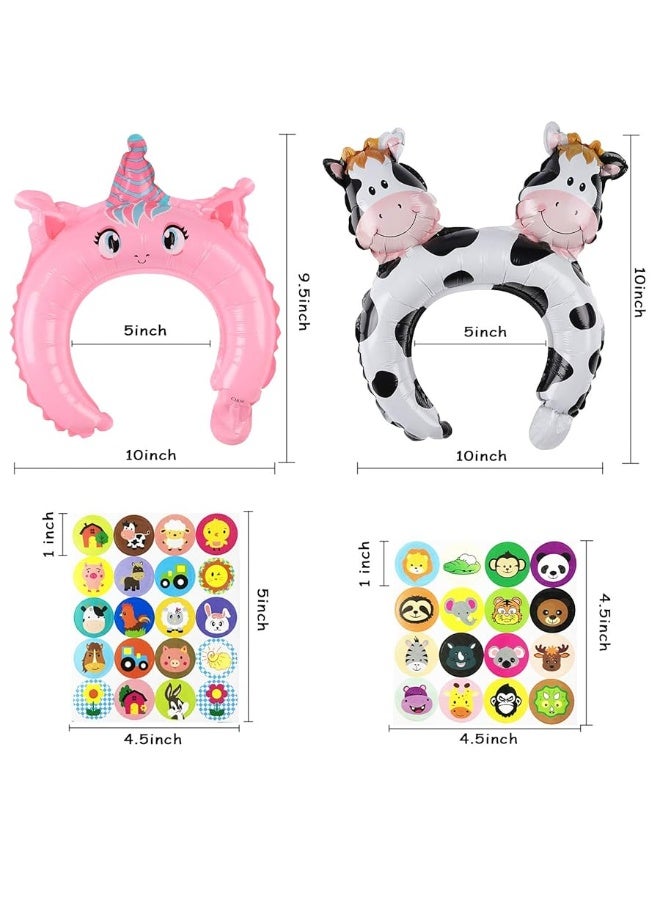 MALLMALL6 50p Zoo Animal Inflatable Headbands Wildlife Balloon Hair Hoop Include Forest Safari Farm Animals Jungle Theme Birthday Party Supplies with Animal Stickers Party Favors Costumes for Kids - Image 2