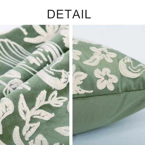 RinRinfam Floral Block Embroidered Faux Fur Pillow Cover 18x18, Boho Floral Herons Decorative Soft Fluffy Pillow Cushion Case,Modern Home Decor for Outdoor Couch Bedroom Car Green - Image 3