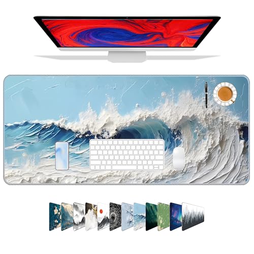 Galdas Gaming Mouse Pad XXL XL Large Long Extended Big Mousepad Non-Slip Rubber Keyboard Desk Pad with Stitched Edges for Laptop Home Office (31.5x11.8x0.08 Inch) … (Painting Waves) - Image 1