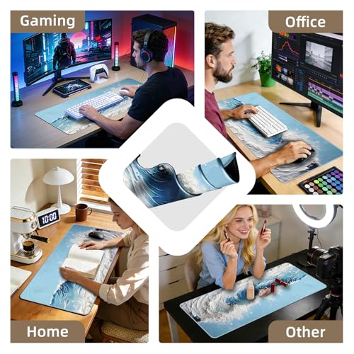 Galdas Gaming Mouse Pad XXL XL Large Long Extended Big Mousepad Non-Slip Rubber Keyboard Desk Pad with Stitched Edges for Laptop Home Office (31.5x11.8x0.08 Inch) … (Painting Waves) - Image 4