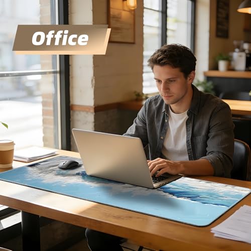 Galdas Gaming Mouse Pad XXL XL Large Long Extended Big Mousepad Non-Slip Rubber Keyboard Desk Pad with Stitched Edges for Laptop Home Office (31.5x11.8x0.08 Inch) … (Painting Waves) - Image 5