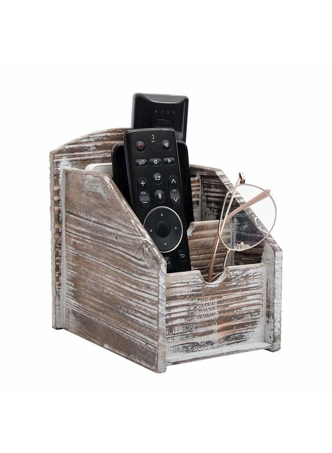 VERGOODR 3 Slot Rustic Wooden Remote Control Frame Media Organizer, Office Supply Storage Rack,Pen storage box (Torched Wood) - Image 2