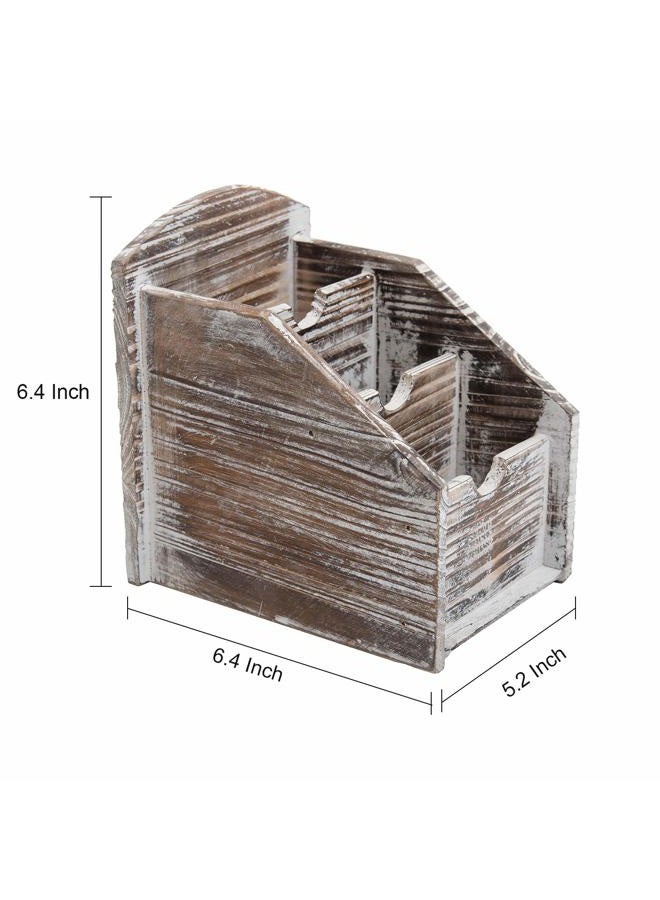VERGOODR 3 Slot Rustic Wooden Remote Control Frame Media Organizer, Office Supply Storage Rack,Pen storage box (Torched Wood) - Image 3