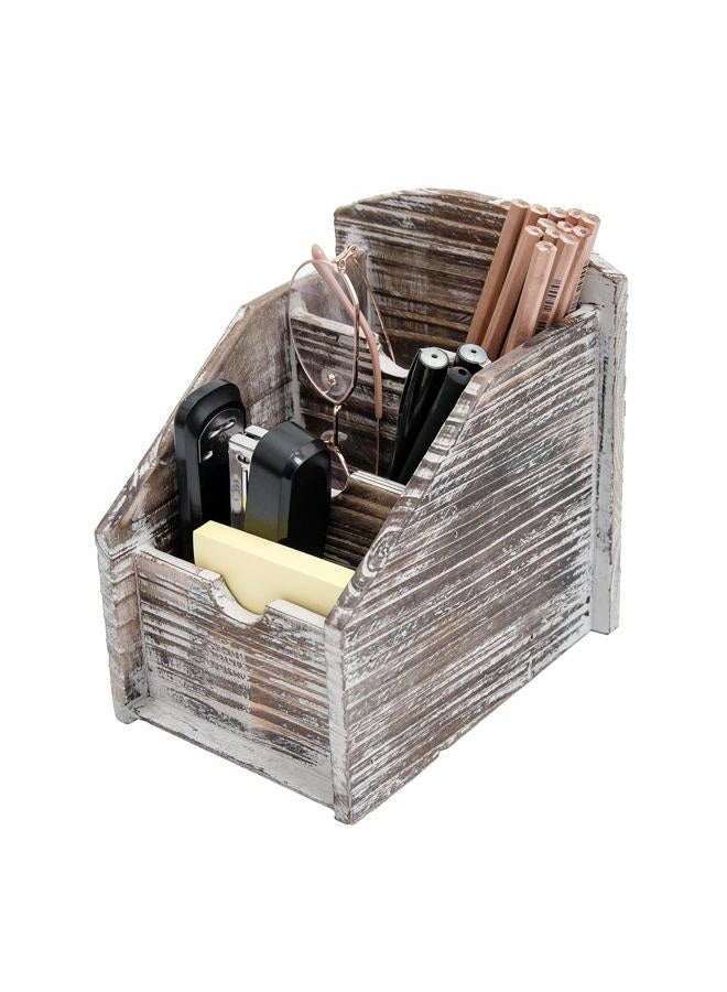 VERGOODR 3 Slot Rustic Wooden Remote Control Frame Media Organizer, Office Supply Storage Rack,Pen storage box (Torched Wood) - Image 1