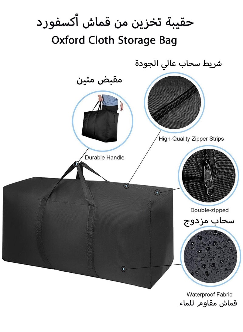 Extra Large Moving Bags with Strong Zippers & Carrying Handles, Storage Totes for Clothes, Storage Bags for Blanket, Space Saving, Oversized Storage Bag Organizer for Moving, Traveling, Black (2 PCS)  - Image 2