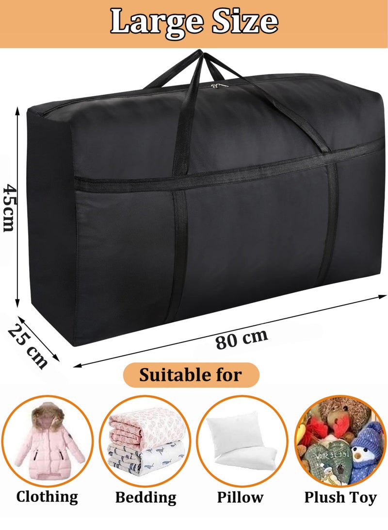 2 PCS Extra Large Moving Bags with Strong Zippers & Carrying Handles, Storage Totes for Clothes, Storage Bags for Blanket, Space Saving, Oversized Storage Bag Organizer for Moving, Traveling, Black - Image 3