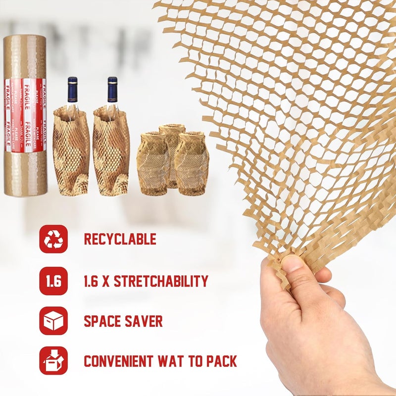 HOOPLE Honeycomb Packing Paper, Packing Paper for Moving, Alternative Bubble Cushion Wrap, Biodegradable Moving Supplies Bubble Packing Wrap Protective Roll With 30 Fragile Stickers. (khaki 15"x164') - Image 3