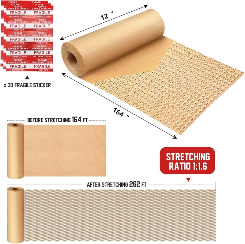 HOOPLE Honeycomb Packing Paper, Packing Paper for Moving, Alternative Bubble Cushion Wrap, Biodegradable Moving Supplies Bubble Packing Wrap Protective Roll With 30 Fragile Stickers. (khaki 15"x164') - Image 2