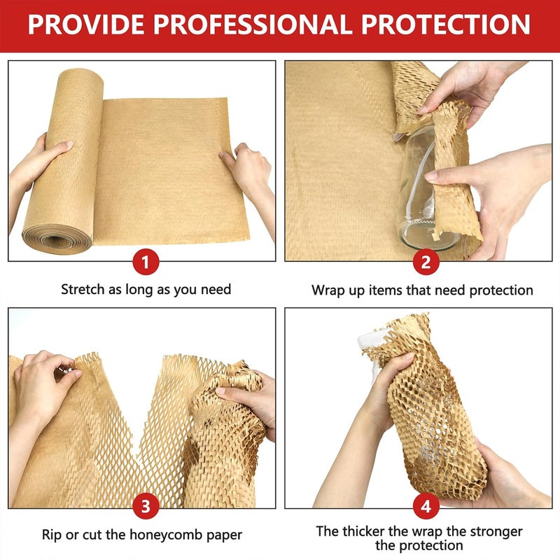 HOOPLE Honeycomb Packing Paper, Packing Paper for Moving, Alternative Bubble Cushion Wrap, Biodegradable Moving Supplies Bubble Packing Wrap Protective Roll With 30 Fragile Stickers. (khaki 15"x164') - Image 5