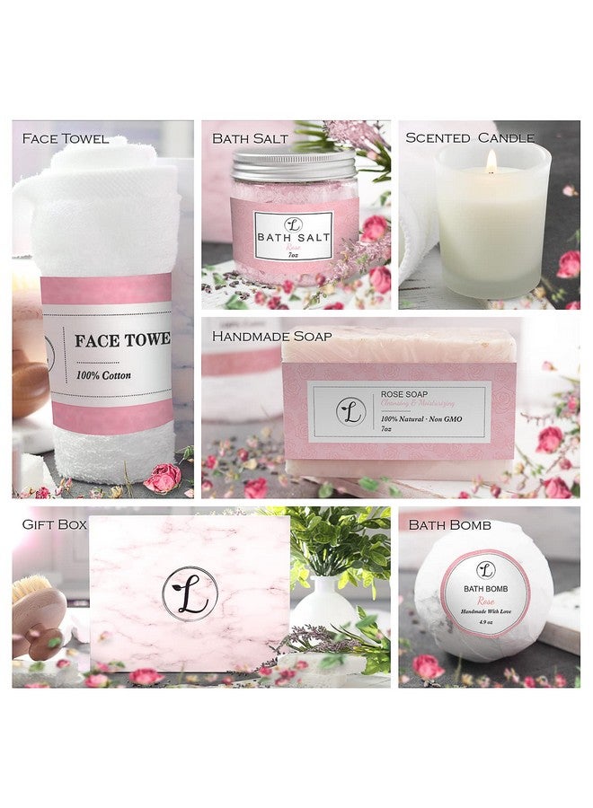 envizins Spa Gift Set 100% Natural Gift Box Includes: Bath Bomb Bath Salt Hand Soap Scented Candle Face Cloth And Gift Box. Best Gift For Her. (Rose) - Image 4