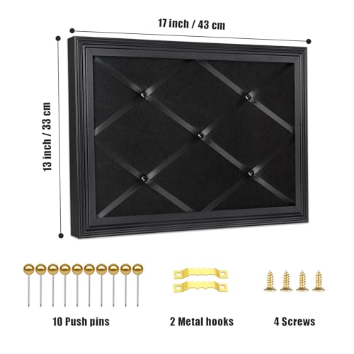 Aitakatta Black Felt Memo Bulletin Board with Frame, 17x13 inches Pin Board for Wall, Vision Board Message Board Memo Board with Criss-Cross Ribbons for Home Office School Wall Decor(BK Velvet-F,4333) - Image 2